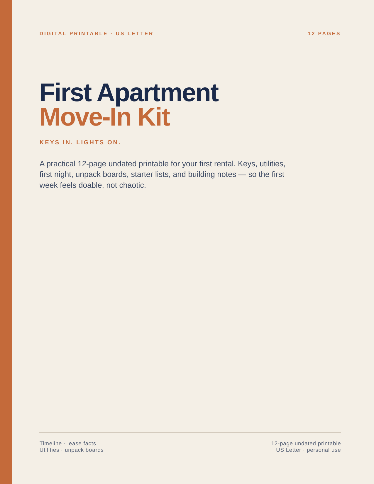 First Apartment Move-In Kit printable cover